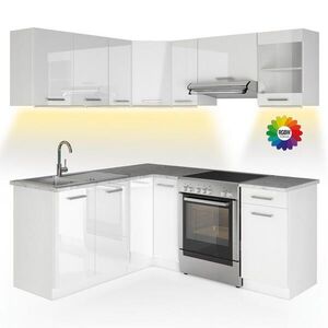Vicco ROHOVÁ KUCHYŇA R-Line, Biely vysoký lesk/biely, 187 x 167 cm s pracovnou doskou s LED pásikom vyobraziť