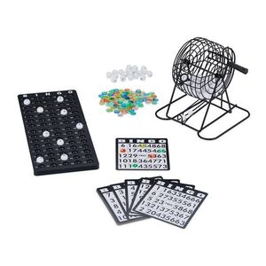 Relaxdays BINGO-HRA Čierna Biela Farebná sada s tombola bubnom vyobraziť