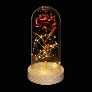 Relaxdays RUŽA červená pod skleneným poklopom LED 22x11 cm vyobraziť
