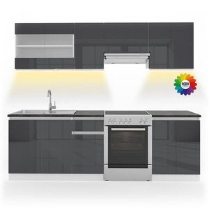 Vicco KUCHYNSKÁ LINKA R-Line, Antracit vysoký lesk/biely, 240 cm, AP Black s LED pásikom vyobraziť