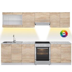 Vicco KUCHYNSKÁ LINKA R-Line, Sonoma/biely, 270 cm s pracovnou doskou s LED pásikom vyobraziť