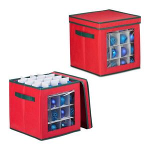 Relaxdays KRABICA červená zelená 2-dielna-sada na vianočné gule 64 priehradiek 33 cm vyobraziť