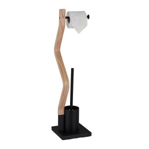 Relaxdays STOJAN WC Čierna prírodná s WC kefou 75 cm vyobraziť