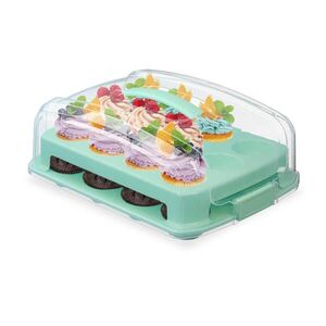 Relaxdays DÓZA Tyrkysová na 24 muffinov 2 poschodia plast vyobraziť