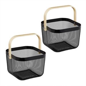 Relaxdays KÔŠ Čierny drôtený 2-SET kov bambusové držadlo 26 cm vyobraziť