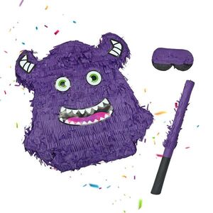 Relaxdays PIŇATA Fialová 3-dielna sada príšera s maskou a palicou vyobraziť