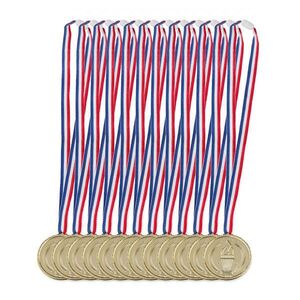 Relaxdays MEDAILA Zlatá 12er-Set plastová stuha Modrá Biela Červená 62 cm vyobraziť