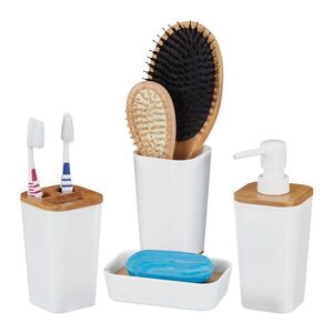 Relaxdays KÚPEĽŇOVÝ-SET Biela Prírodná 4-dielny set Bambus vyobraziť