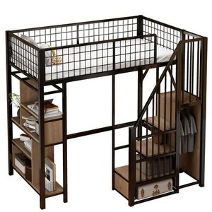 OKWISH VYSOKÁ posteľ 90/200 cm 204/143/170 cm čierna z kovu a dreva s úložnými schodmi a policami vyobraziť