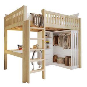 OKWISH VYSOKÁ posteľ 140/200 cm prírodná z borovice a MDF s písacím stolom, šatníkom, 3 zásuvkami a schodmi vyobraziť