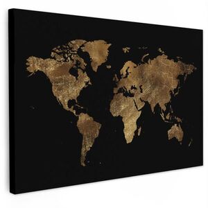 MuchoWow OBRAZ NA PLÁTNE Mapa sveta - Zlato - Luxus - Zem - Čierna 120x80 cm vyobraziť