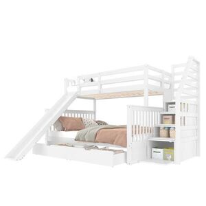 OKWISH POSCHODOVÁ posteľ 90/200 a 140/200 cm starobiela so zásuvkami, úložným priestorom a šmykľavkou z borovice a MDF vyobraziť