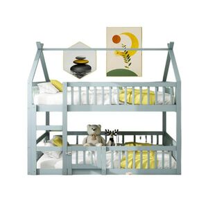 OKWISH POSCHODOVÁ posteľ 140/200 cm sivá s integrovanými schodmi a bezpečnostnou zábranou z masívneho dreva vyobraziť