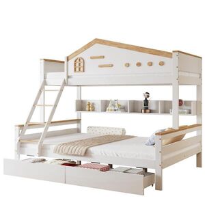 OKWISH POSCHODOVÁ posteľ 90/200 a 140/200 cm biela/prírodná s policou, 2 zásuvkami a oknom z borovice a MDF vyobraziť