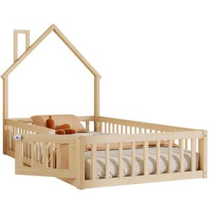 OKWISH DOMČEKOVÁ posteľ 90/200 cm prírodná s komínom a bezpečnostnou zábranou z borovice a MDF vyobraziť