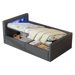 OKWISH DETSKÁ posteľ 90/200 cm tmavosivá s LED osvetlením USB a úložným priestorom zo zamatu vyobraziť