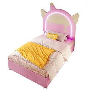 OKWISH ČALÚNENÁ posteľ 90/200 cm ružová s LED osvetlením a 2 zásuvkami z PU a MDF vyobraziť