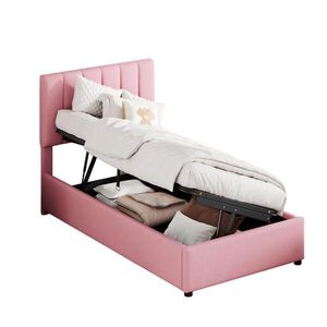 OKWISH ČALÚNENÁ posteľ 90/200 cm ružová s hydraulickým úložným priestorom z ľanovej tkaniny vyobraziť