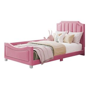 OKWISH ČALÚNENÁ posteľ 90/200 cm ružová s opierkou a funkciou pohovky z MDF a flanelu vyobraziť