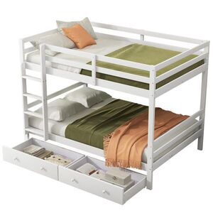 OKWISH POSCHODOVÁ posteľ 140/200 cm biela s úložným priestorom a zásuvkami z borovicového dreva a MDF vyobraziť