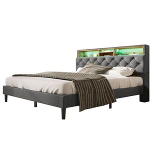 OKWISH ČALÚNENÁ posteľ 140/200 cm sivá z masívneho dreva s úložným čelom a LED osvetlením vyobraziť