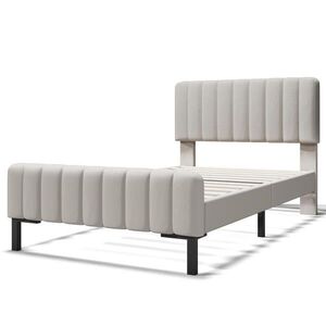 OKWISH ČALÚNENÁ posteľ 90/200 cm sivo-béžová s nastaviteľným čelom z ľanu a masívneho dreva vyobraziť