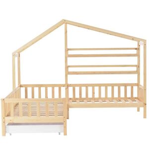 OKWISH DOMČEKOVÁ posteľ 90/200 cm + 140/70 cm prírodná z masívneho dreva so zásuvkou, policami a roštom vyobraziť