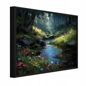 Wallarena ZARÁMOVANÉ obrazy lesa a rieky zelené 60x40 cm vyobraziť