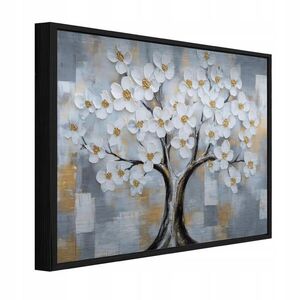 Wallarena ZARÁMOVANÉ obrazy strom kvety sivé 120x80 cm vyobraziť