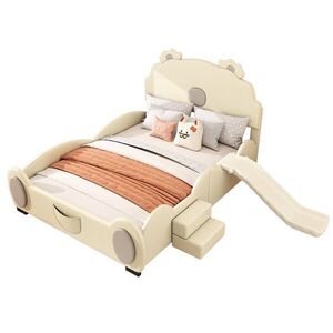 OKWISH DETSKÁ posteľ 140/200 cm béžová s šmykľavkou a rebríkom z PU a MDF vyobraziť