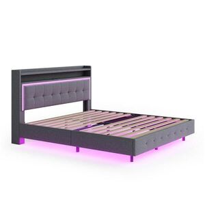 Redom ČALÚNENÁ posteľ 140/200 cm s USB portom a LED osvetlením, skrytými nohami a úložným čelom, Sivá vyobraziť
