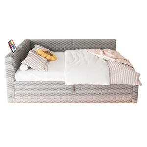 Redom ČALÚNENÁ posteľ 140/200 cm s LED osvetlením, USB-C a USB portami, hydraulickým úložným priestorom a mäkkým zamatovým čelom, Sivá vyobraziť