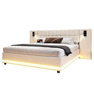 Redom ČALÚNENÁ posteľ 180/200 cm s LED osvetlením, USB portom a lampičkou v čele, bez matraca, Béžová vyobraziť