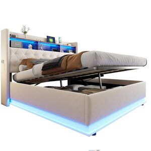 Redom ČALÚNENÁ posteľ 180/200 cm s LED osvetlením, USB nabíjaním a hydraulickým úložným priestorom, Beige/Grau vyobraziť
