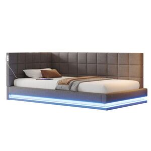 Redom ČALÚNENÁ posteľ 90/200 cm s LED osvetlením, USB portom a lamelovým roštom, Sivá vyobraziť