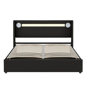 Redom ČALÚNENÁ posteľ 160/200 cm s LED osvetlením, Bluetooth prehrávačom a USB nabíjaním, úložný priestor, Čierna vyobraziť