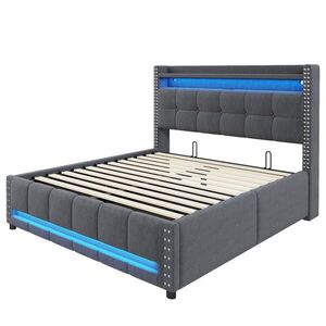 Redom ČALÚNENÁ posteľ 160/200 cm s LED osvetlením, USB portom a hydraulickým úložným priestorom, Sivá vyobraziť