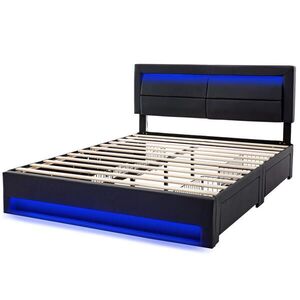 Modfu ČALÚNENÁ posteľ z PU 140x200 cm čierna s USB nabíjaním, LED osvetlením a 4 zásuvkami vyobraziť