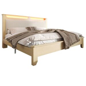 Modfu ČALÚNENÁ posteľ z dreva a MDF 160x200 cm béžová s LED osvetlením, úložným priestorom a lamelovým roštom vyobraziť