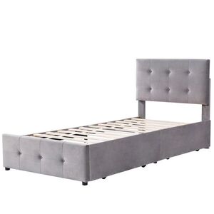 Modfu ČALÚNENÁ posteľ z velúru 90x200 cm sivá s lamelovým roštom, úložnou zásuvkou a vysokým čelom vyobraziť