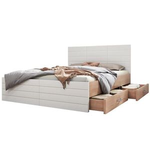 Modfu DVOJLÔŽKOVÁ posteľ z masívneho dreva a MDF 140x200 cm biela/dub s úložným priestorom, zásuvkami a matracom vyobraziť