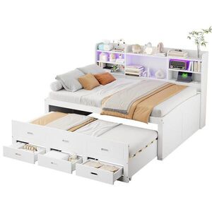 Modfu ČALÚNENÁ posteľ z drevotriesky a MDF 140x200 cm biela s LED osvetlením, 3 zásuvkami, USB a Type-C vyobraziť