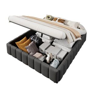 Modfu ČALÚNENÁ posteľ z ľanu a MDF 140x200 cm sivá s hydraulickým úložným priestorom bez čela vyobraziť