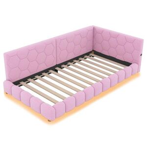 Modfu ČALÚNENÁ denná posteľ z velúru a MDF 90x200 cm ružová s LED osvetlením, USB a USB-C vyobraziť