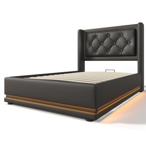 Modfu ČALÚNENÁ posteľ z PU 90x200 cm čierna s hydraulickým úložným priestorom, USB-C a 3-stranným LED osvetlením vyobraziť