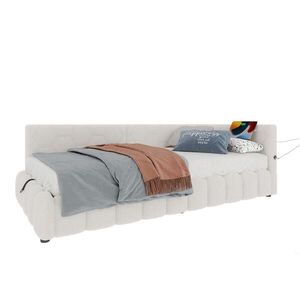 Modfu ČALÚNENÁ posteľ z Vliesimitat a MDF 90x200 cm biela s LED osvetlením, USB a Typ-C portom, hydraulickým úložným priestorom vyobraziť