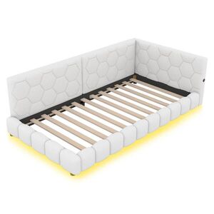 Modfu DENNÁ posteľ z zamatu a MDF 90x200 cm biela s LED osvetlením, USB a USB-C portom vyobraziť