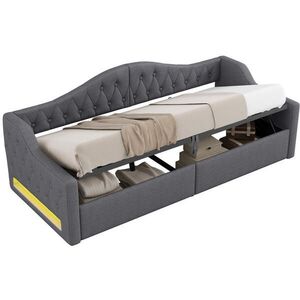 Modfu ČALÚNENÁ denná posteľ z MDF, preglejky a čalúnenia 90x200 cm sivá so zabudovaným LED osvetlením a úložným priestorom vyobraziť