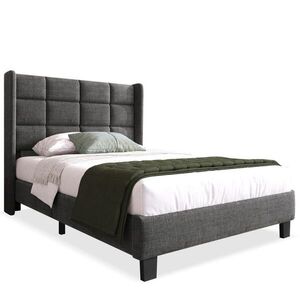 Modfu ČALÚNENÁ posteľ z ľanu 90x200 cm sivá s roštom a vysokým čelom vyobraziť