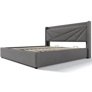 Modfu ČALÚNENÁ posteľ z bavlny a ľanu 160x200 cm sivá s USB a USB-C, úložným priestorom a lamelovým roštom vyobraziť